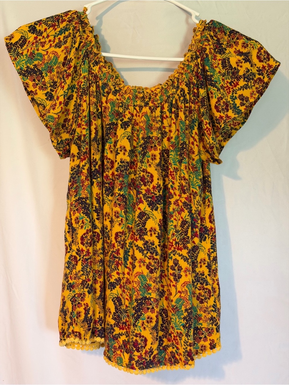 Yellow Floral Off-Shoulder Smocked Tunic Top